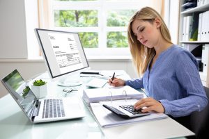 woman with calculator