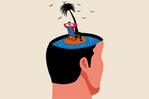 man imagining a vacation