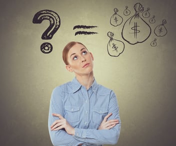 woman thinking about price value money